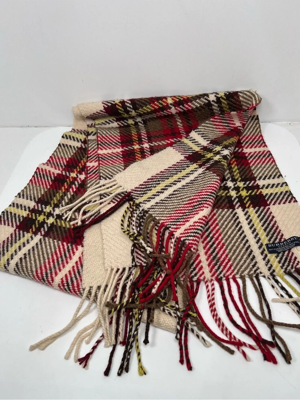 Burberry London Plaid Fringe Scarf 50% Cashmere 50% Wool Made in England - Picture 2 of 5
